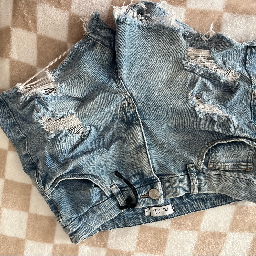 Women's Distressed Blue Denim Shorts